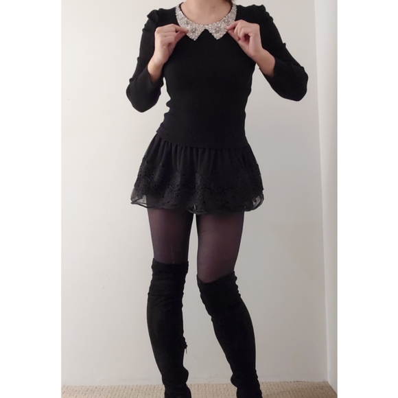 Beaded Peter Pan Collar Mini Dress - Picture 2 of 8